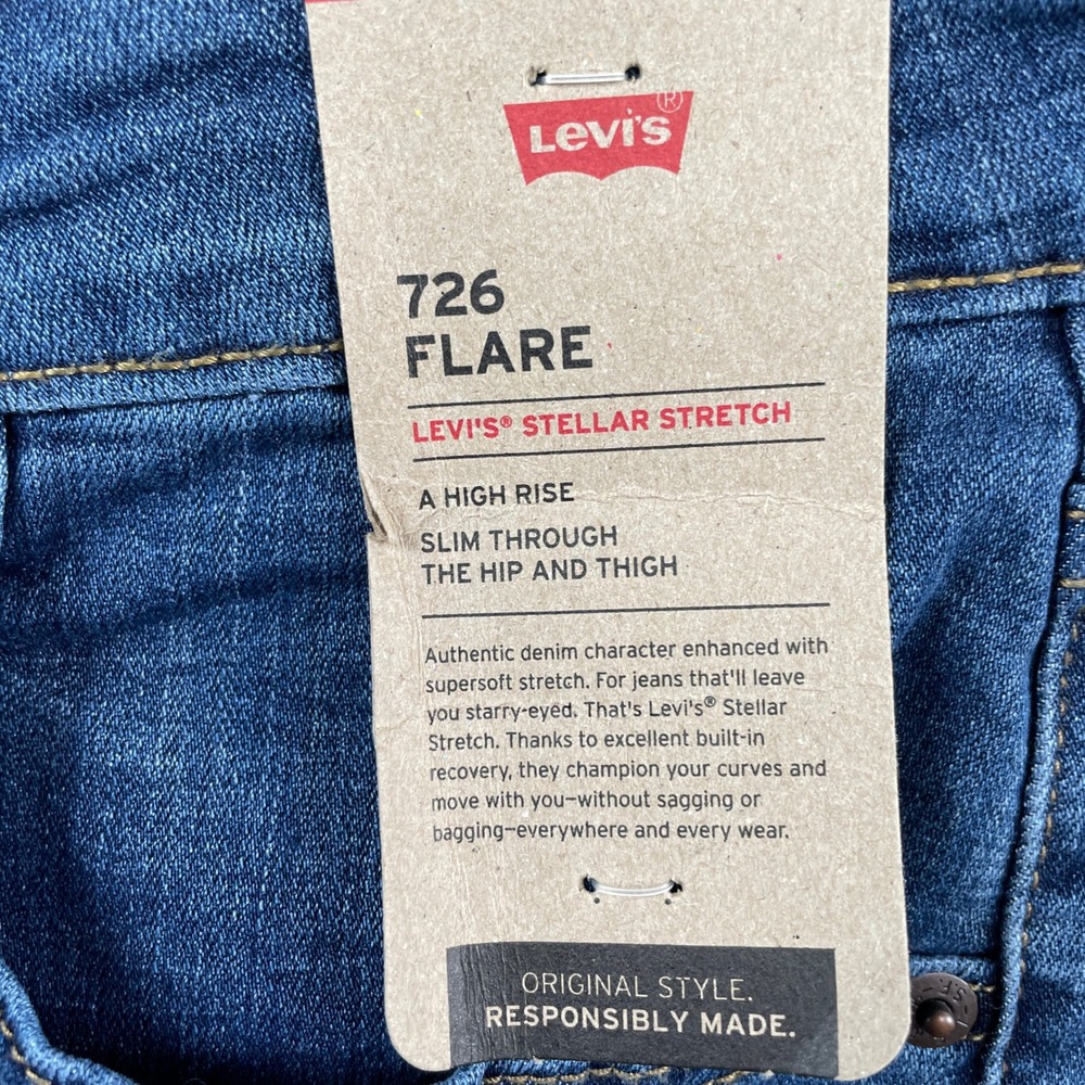 Levi's 726 Jeans Womens 29 Blue Flare High Rise Stellar Stretch Raw Hem Denim - Picture 4 of 12